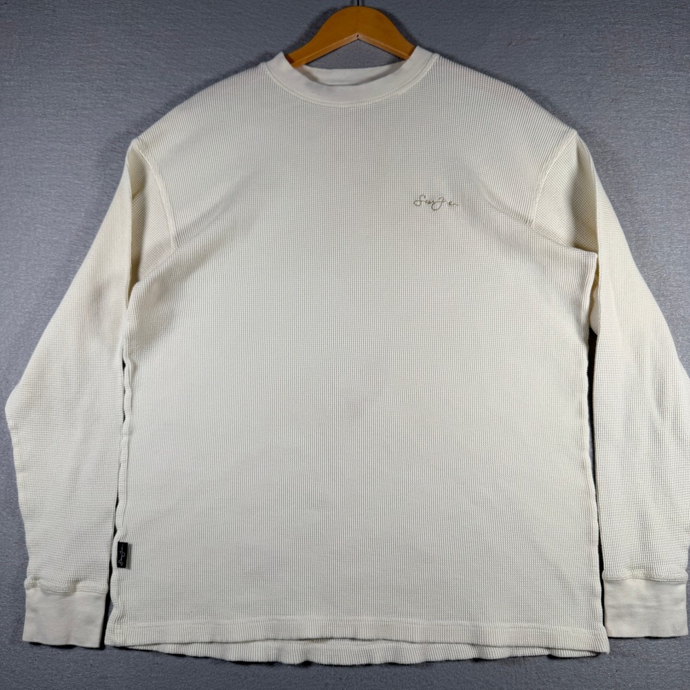 Sean John Mens XL Cream Waffle Knit Thermal Long Sleeve Shirt Embroidered‎ Logo